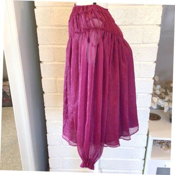Shimmer Chiffon Top Womens Size XS Magenta Puff Long Sleeve Sheer Blouse Do+Be - Picture 2 of 11